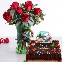 send holiday 12 red roses with chocolate cake to philippines