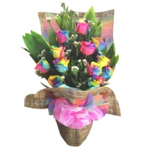send 12 stems rainbow roses in bouquet to philippines