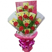 Money with 6 Pcs. White Roses in a Bouquet