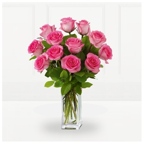 1 dozen pink roses in a vase to philippines